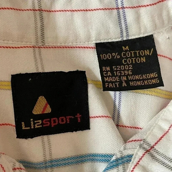 LizWear Sz M Off White Colorful Windowpane Plaid Button Shirt Top 100% Cotton - Picture 3 of 7